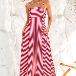 Cupshe Red and White Striped Maxi Dress
